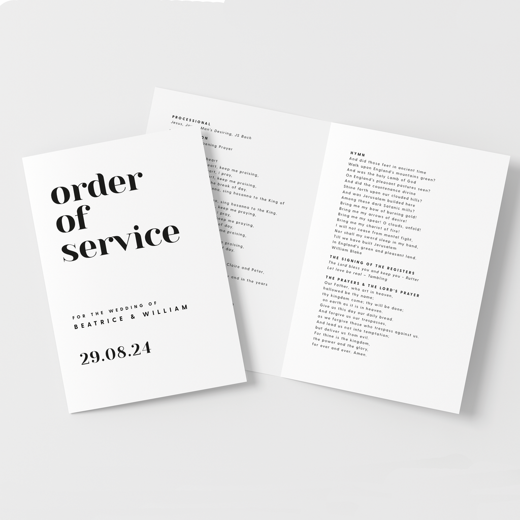 Billie Order of Service booklets