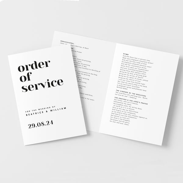 Billie Order of Service booklets