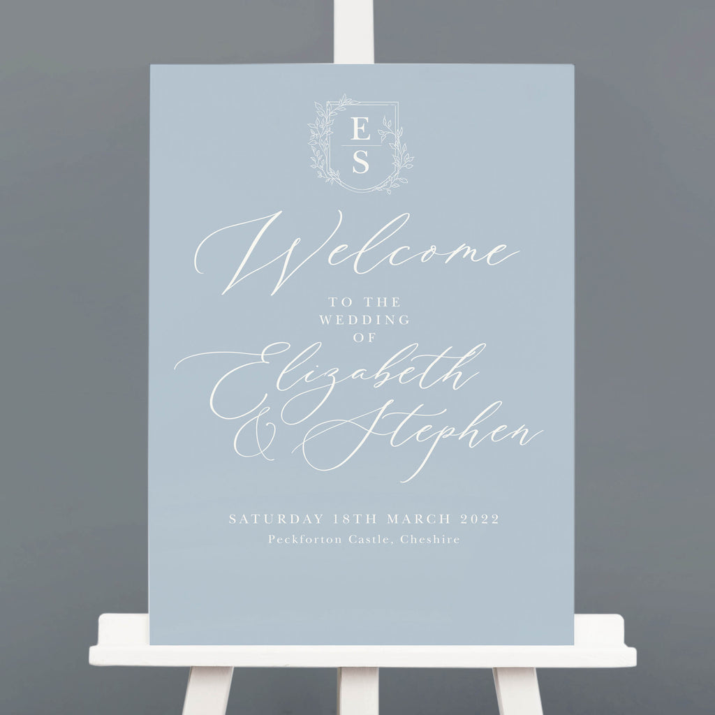 Vintage Crest wedding welcome sign