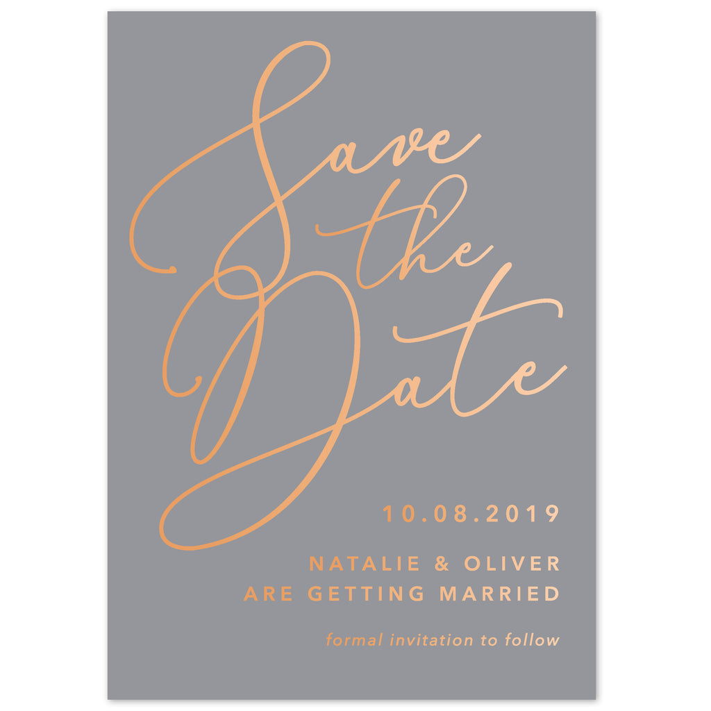 Natalie grey foil save the date card - Project Pretty