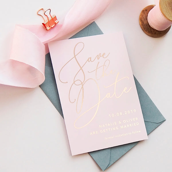 Natalie blush foil save the date card - Project Pretty