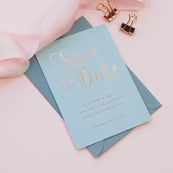 Simple script foil save the date card - Project Pretty