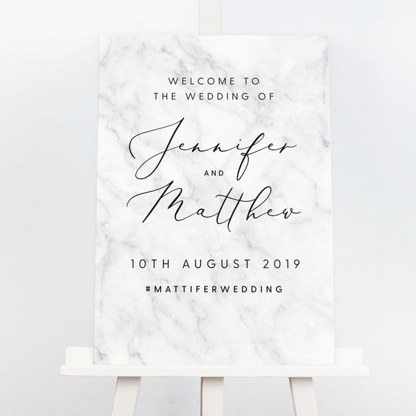 Monochrome marble wedding welcome sign - Project Pretty