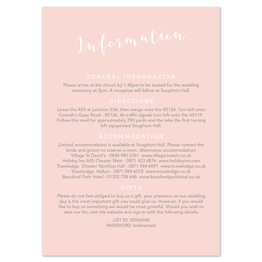 Romance information card - Project Pretty