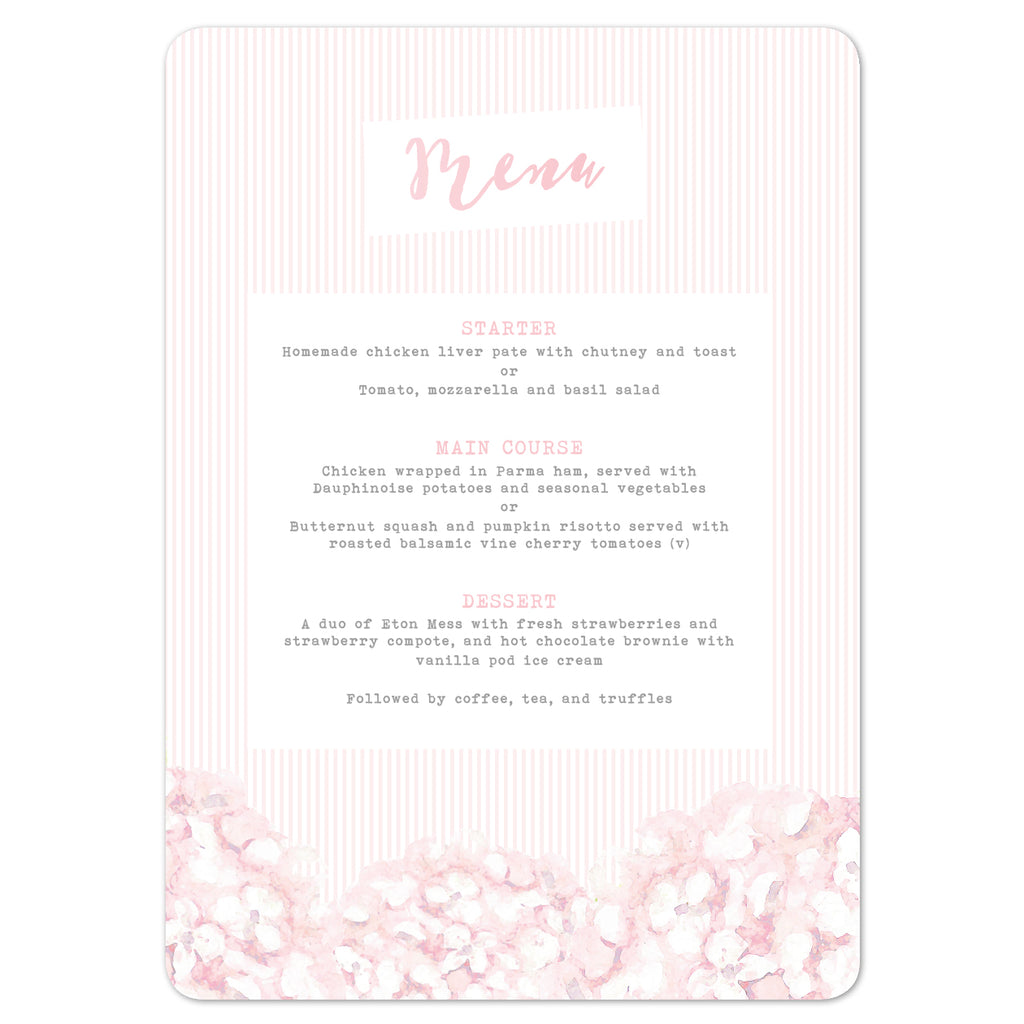 Hydrangea Pink Menu Cards - Project Pretty