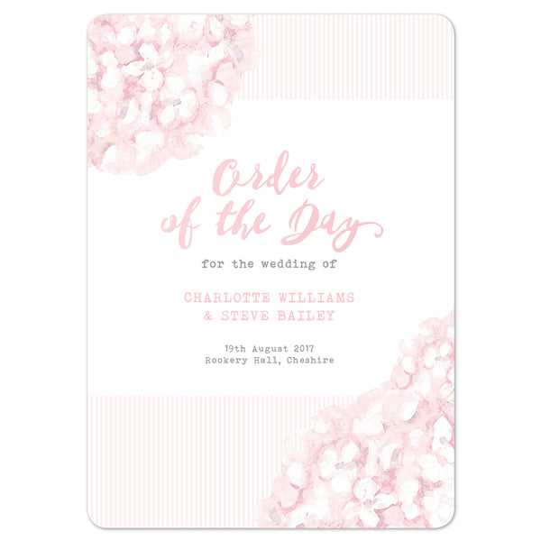 Hydrangea Pink Order Of The Day Program Cards - Project Pretty